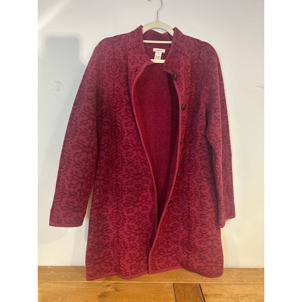 Sundance Sz M Southwestern Duster Sweater Burgundy Lambswool Blend Geometric